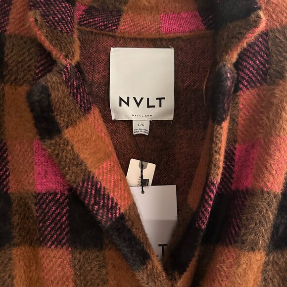 NVLT Checked Plaid Double Breasted Coatigan Jacket Coat Cardigan - Picture 9 of 13